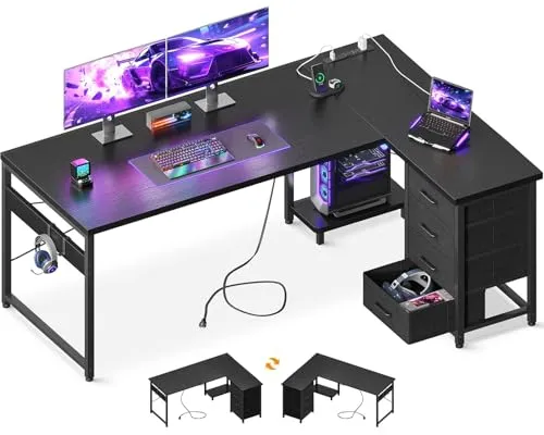 AODK L-Shaped Desk with 4 Fabric Drawers