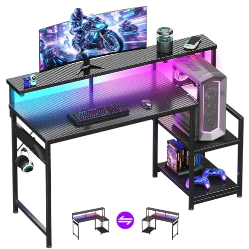 AODK Carbon-Fiber Gaming Desk with CPU Stand