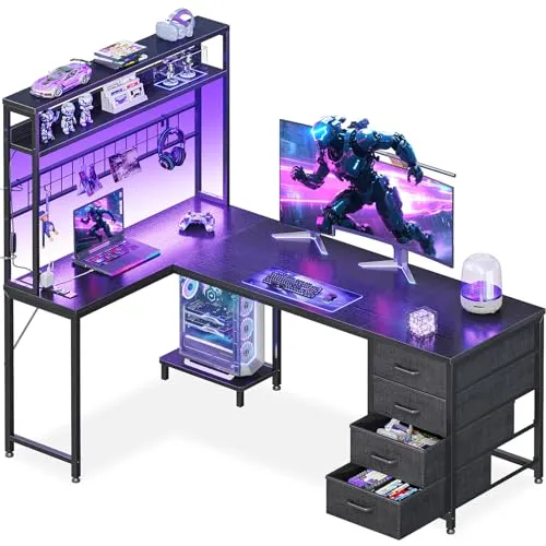 AODK 59" L-Shaped Gaming Desk with Hutch & Pegboard