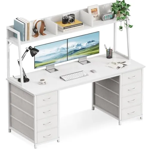 AODK 54" Desk with Hutch & 8 Fabric Drawers